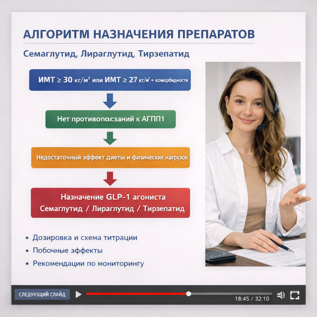 Слайд вебинара курса для врачей по лечению ожирения